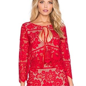 For Love and Lemons Gianna Red Lace Top